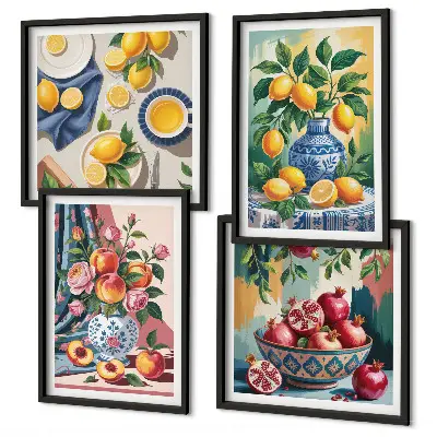 Flowers and fruit in vases wall art set