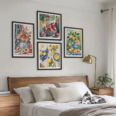 Flowers and fruit in vases wall art set