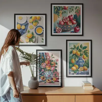 Flowers and fruit in vases wall art set