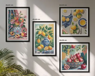 Flowers and fruit in vases wall art set