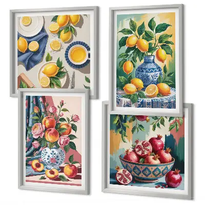 Flowers and fruit in vases wall art set