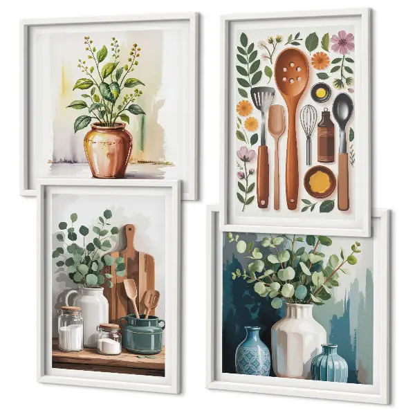 Plant-based kitchen wall art set of 4 pieces