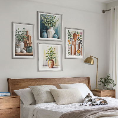 Set of 4 wall art pieces Plant-based kitchen accessories