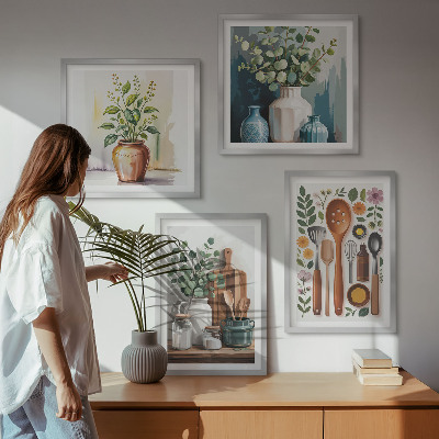 Set of 4 wall art pieces Plant-based kitchen accessories