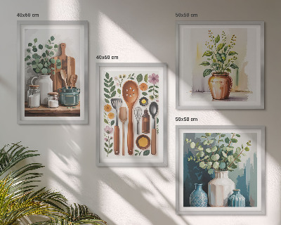 Set of 4 wall art pieces Plant-based kitchen accessories