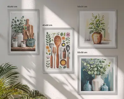 Plant-based kitchen wall art set of 4 pieces