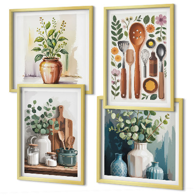 Set of 4 wall art pieces Plant-based kitchen accessories