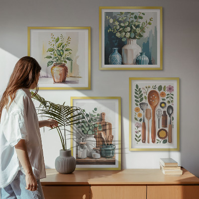 Set of 4 wall art pieces Plant-based kitchen accessories