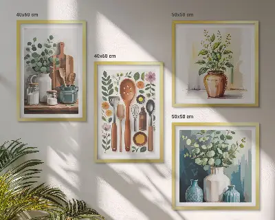 Plant-based kitchen wall art set of 4 pieces