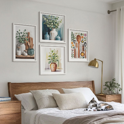 Set of 4 wall art pieces Plant-based kitchen accessories