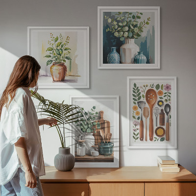 Set of 4 wall art pieces Plant-based kitchen accessories