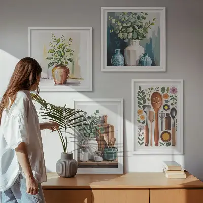 Plant-based kitchen wall art set of 4 pieces