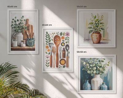 Set of 4 wall art pieces Plant-based kitchen accessories