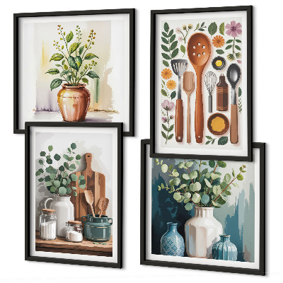 Set of 4 wall art pieces Plant-based kitchen accessories