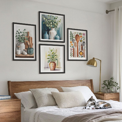 Set of 4 wall art pieces Plant-based kitchen accessories