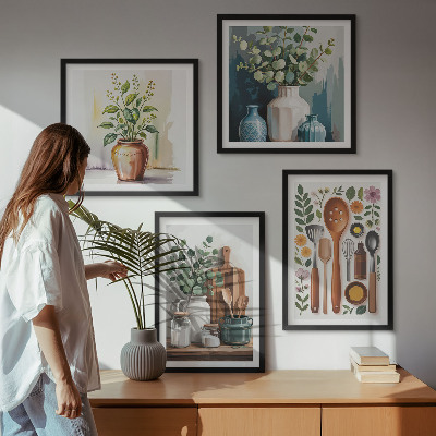 Set of 4 wall art pieces Plant-based kitchen accessories