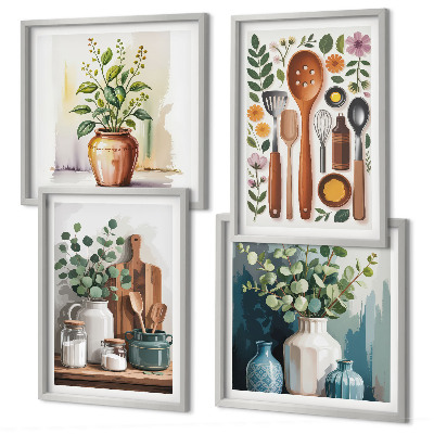 Set of 4 wall art pieces Plant-based kitchen accessories