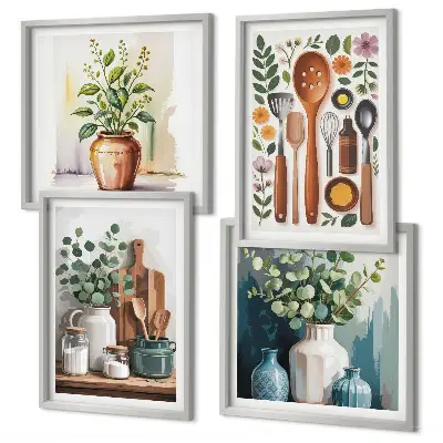 Plant-based kitchen wall art set of 4 pieces