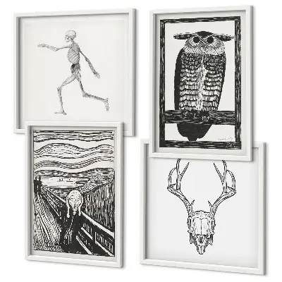 Multi-piece wall decor set featuring an inspirational scream skull owl design