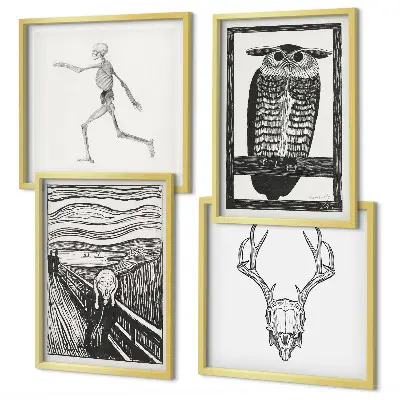 Multi-piece wall decor set featuring an inspirational scream skull owl design