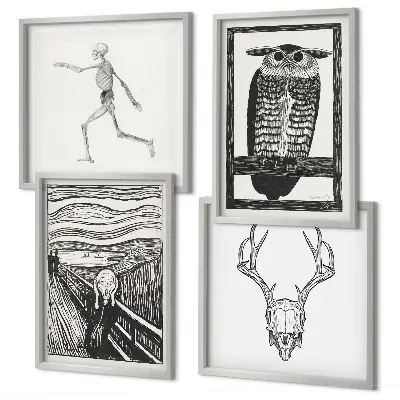Multi-piece wall decor set featuring an inspirational scream skull owl design