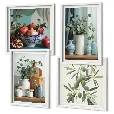 Wall art set green olives and eucalyptus