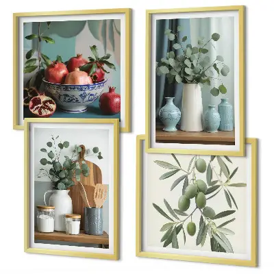 Wall art set green olives and eucalyptus
