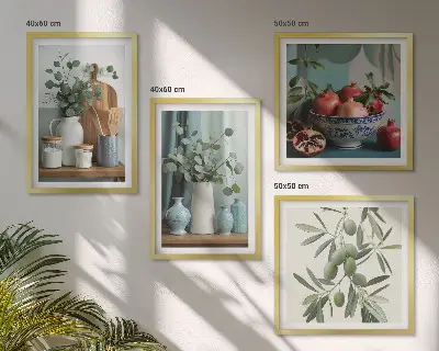 Wall art set green olives and eucalyptus