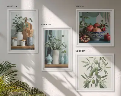 Wall art set green olives and eucalyptus