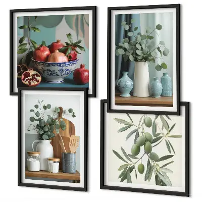 Wall art set green olives and eucalyptus