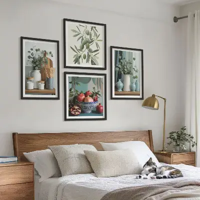 Wall art set green olives and eucalyptus