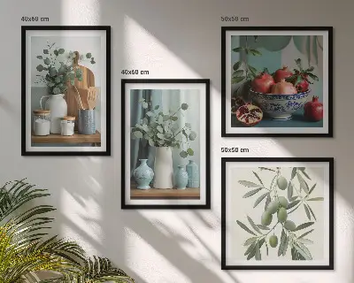 Wall art set green olives and eucalyptus