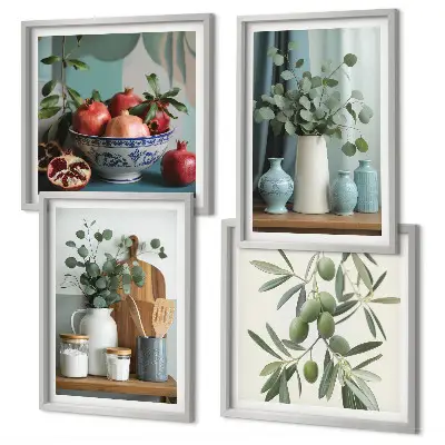 Wall art set green olives and eucalyptus