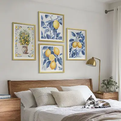 Multi-piece wall decor set lemon branches with blue leaves