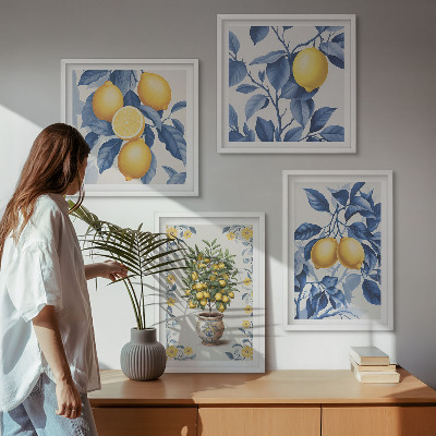 Multi-piece wall decor set Lemon branches blue leaves