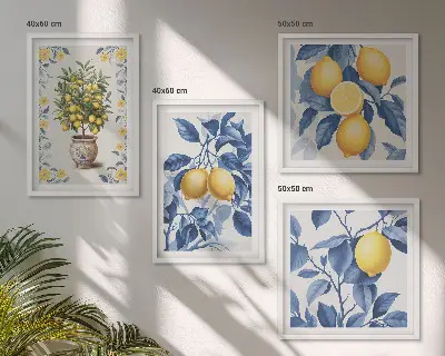 Multi-piece wall decor set lemon branches with blue leaves