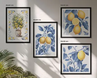 Multi-piece wall decor set lemon branches with blue leaves