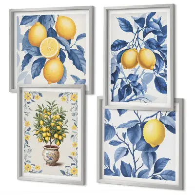 Multi-piece wall decor set lemon branches with blue leaves