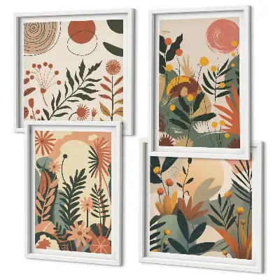 Pastel plant patterns wall art set of 4 pieces