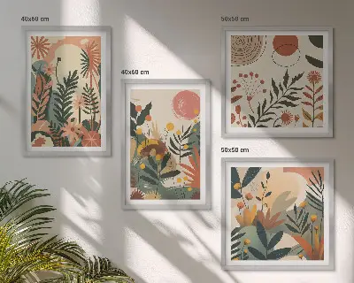 Pastel plant patterns wall art set of 4 pieces