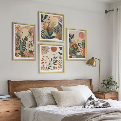 Set of 4 wall art pieces Pastel plant patterns