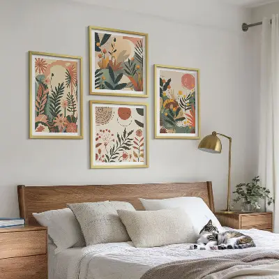 Pastel plant patterns wall art set of 4 pieces