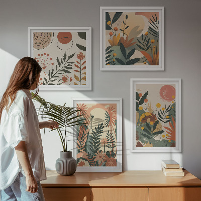 Set of 4 wall art pieces Pastel plant patterns