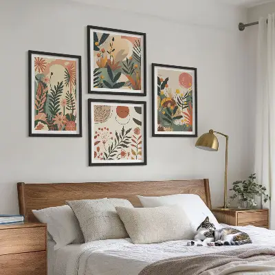Pastel plant patterns wall art set of 4 pieces