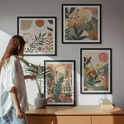 Set of 4 wall art pieces Pastel plant patterns