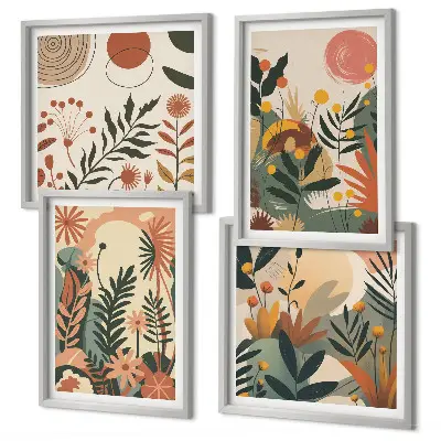 Pastel plant patterns wall art set of 4 pieces