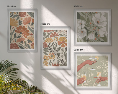 Wall art set Floral patterns orange green