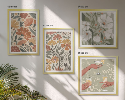Wall art set Floral patterns orange green