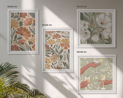 Wall art set Floral patterns orange green