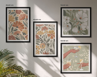 Wall art set Floral patterns orange green